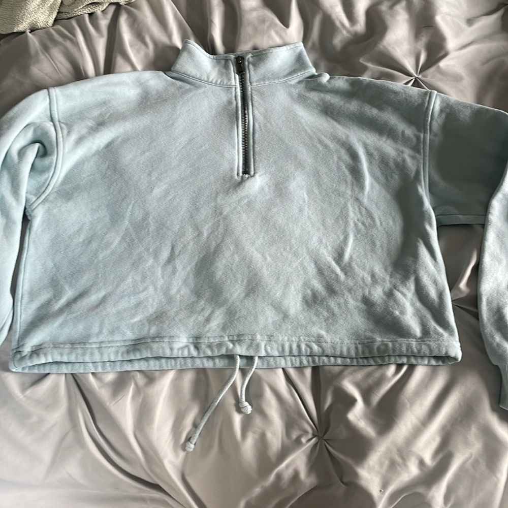 Cropped light blue quarter zip